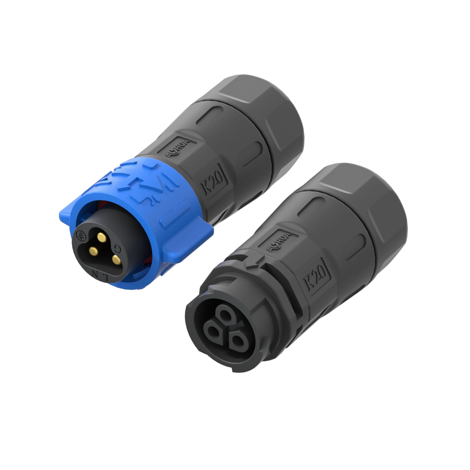 AOHUA 3-Pack K20 IP68 Waterproof 3-Pin Connector - Quick Docking 300V/20A Male/Female Electric Plug Socket for 6.0-13.0 Cables, 