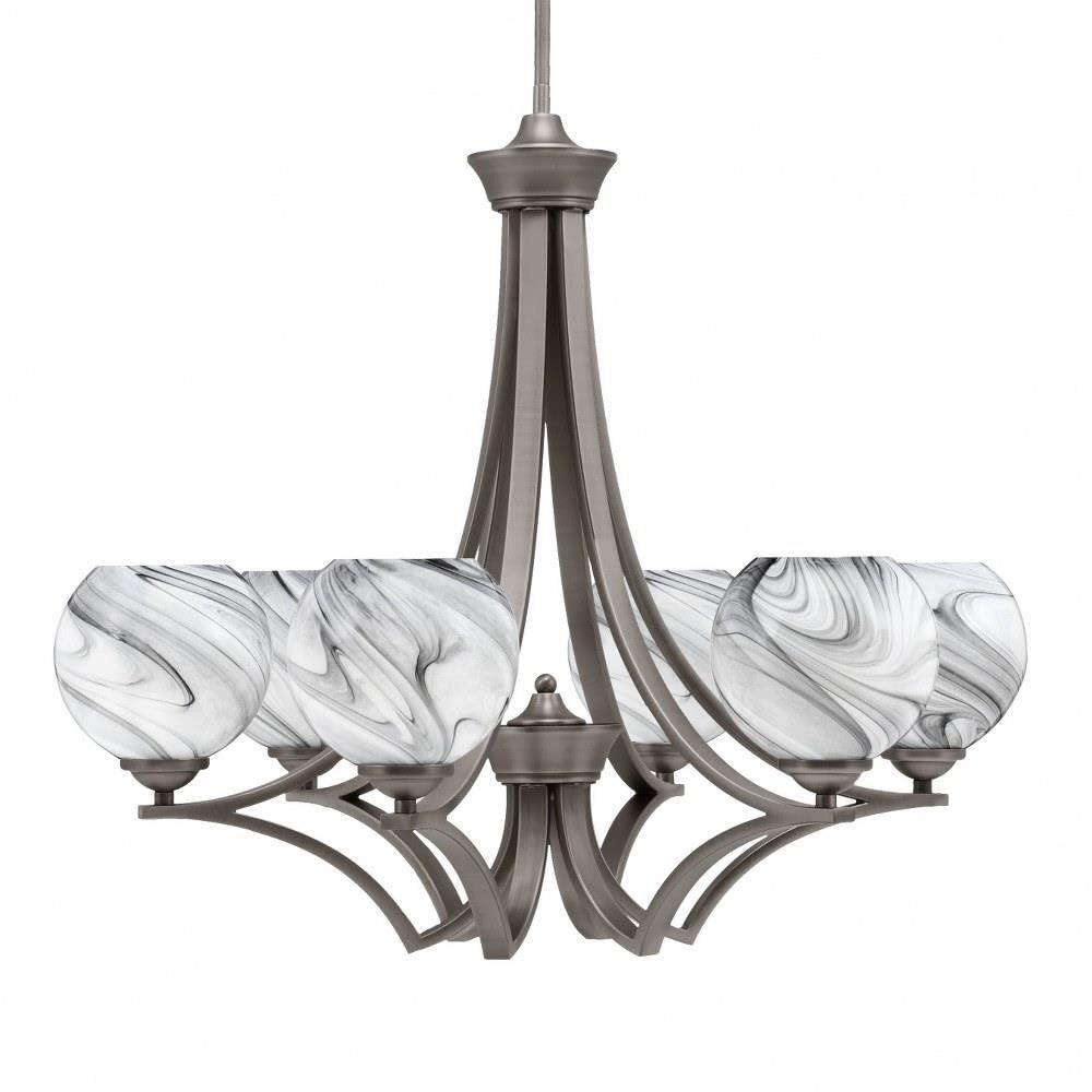 Toltec Lighting 566-GP-4109 Zilo - 6 Light Uplight Chandelier-23 Inches Tall and 26.5 Inches Wide, Finish Color: Graphite, Glass Color: Onyx Swirl