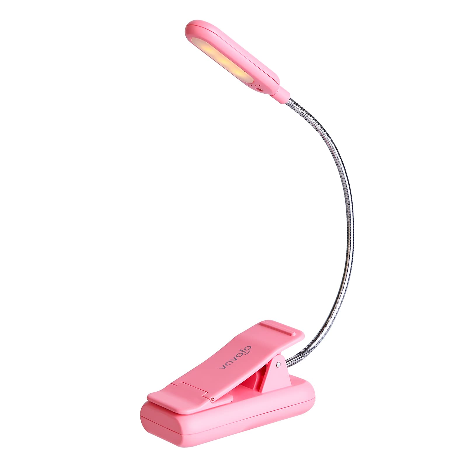 VAVOFO Rechargeable Book Light, 7 LED, 9-Level Warm Cool White, Eye Care Lamp, Model KM-6720, Pink