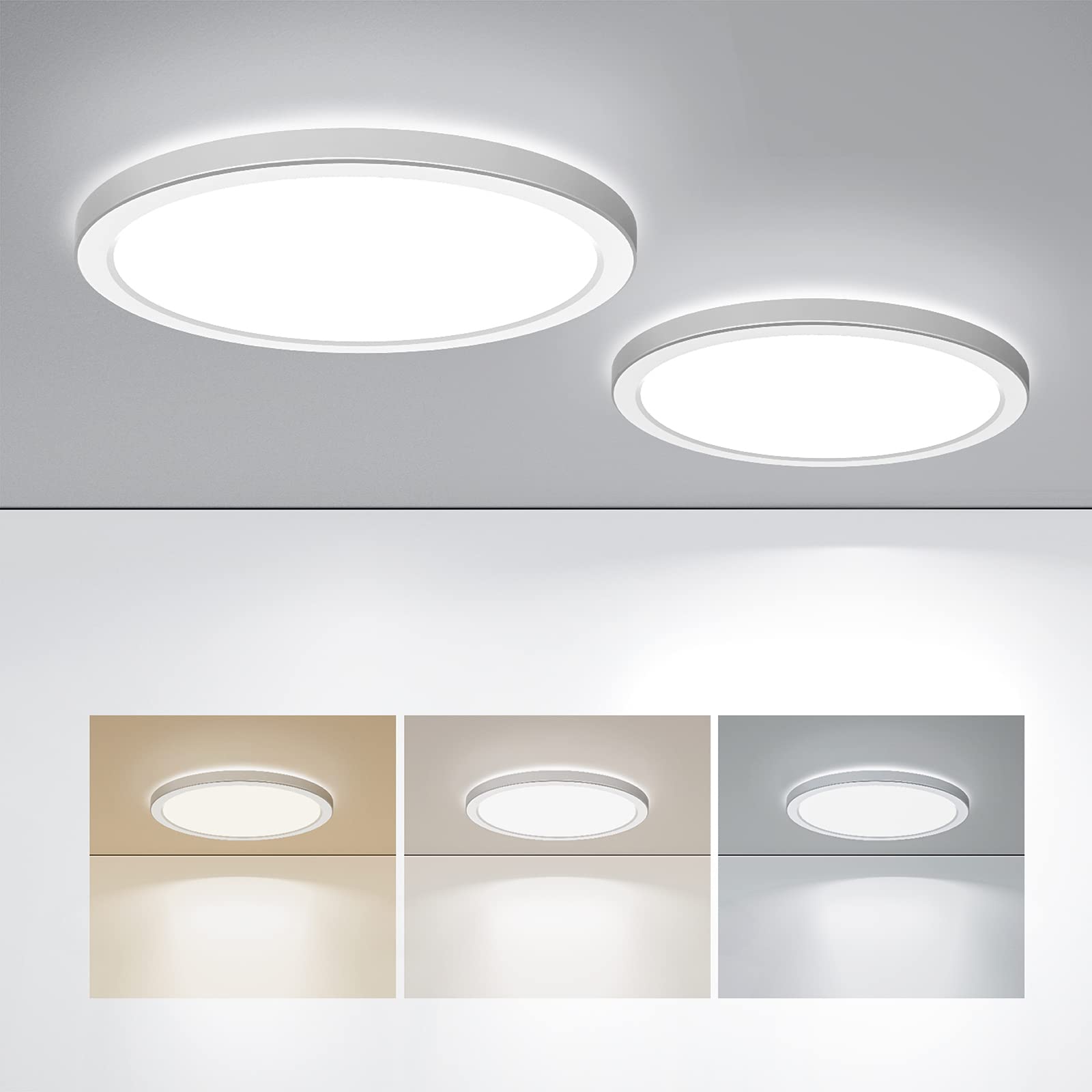 BLNAN LED Flush Mount Ceiling Light, 9 Inch 18W 3000K/4000K/5000K Hardwire Light Fixture, Ultra Thin Round White Lamp for Kitche