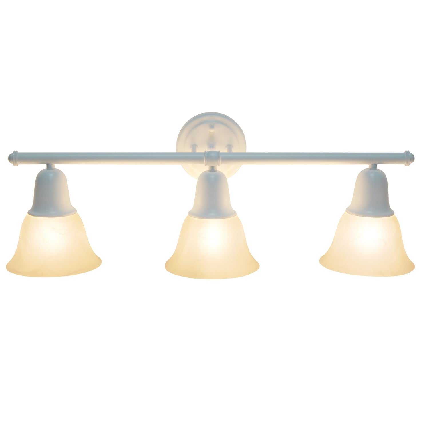 Simple Designs VT1027-WHT 26.5 Classic 3 Light Straight Metal Bar and Frosted Marble White Bell Shape Glass Shades Decorative Wa