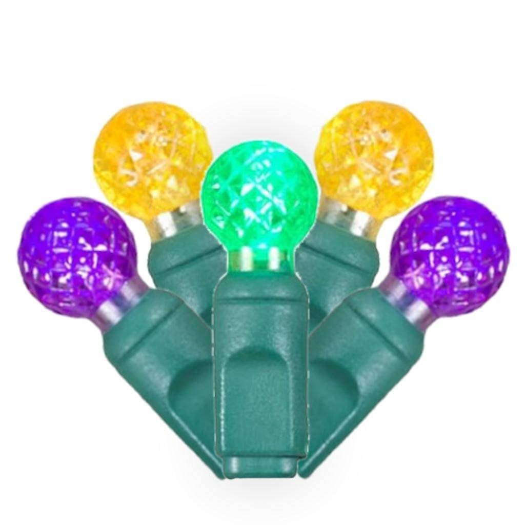 Vickerman LED Light Set, 50 Count G12, Purple/Gold/Green, Green Wire, Model X6G9567