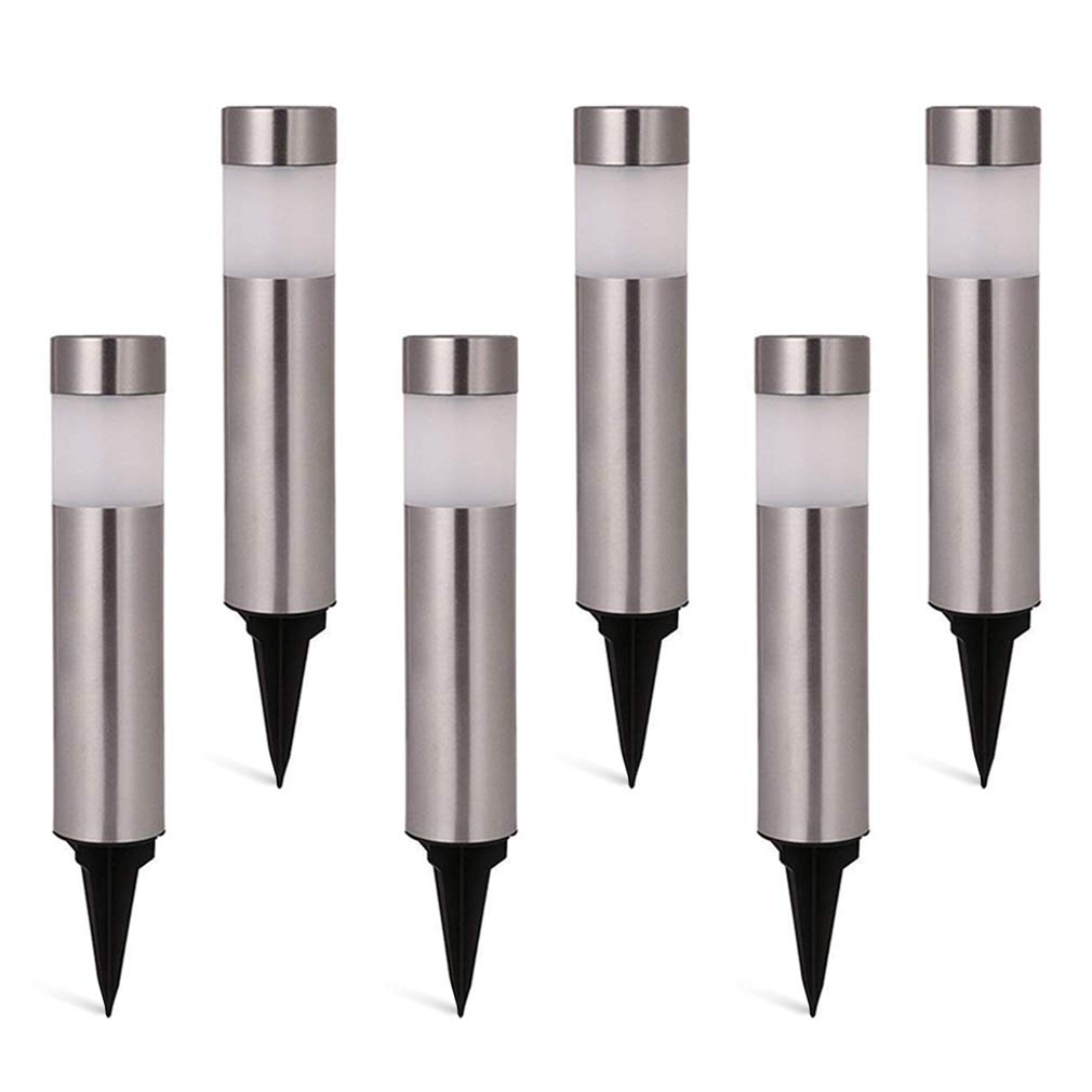 SUNWIND Solar Bollard Lights - 6 Pack Stainless Steel LED Outdoor Lighting, Waterproof, Warm White, Decorative for Lawn & Patio