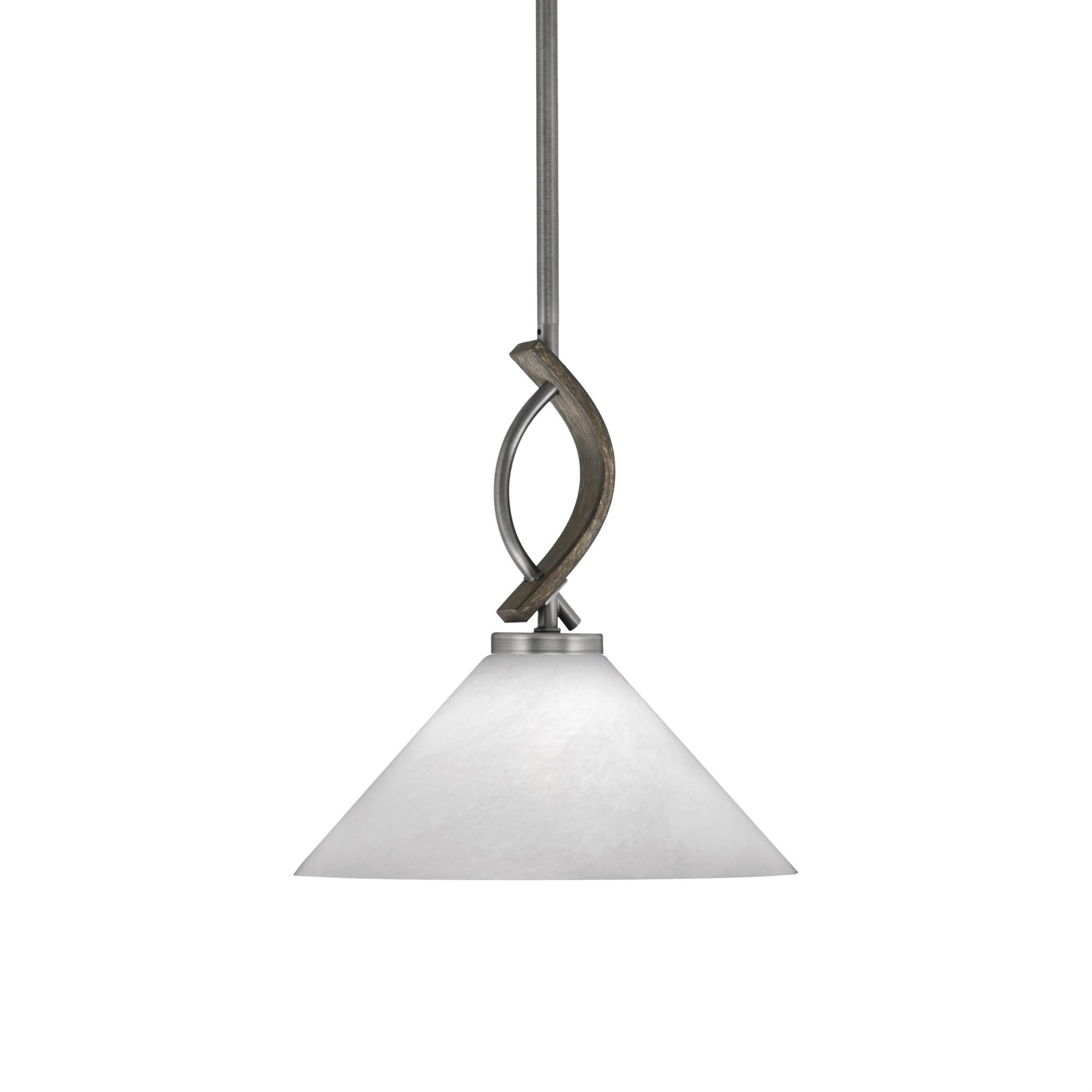Toltec Lighting Monterey Stem Hung Mini Pendant - Graphite & Distressed Wood-Look Metal, 12in White Marble Glass