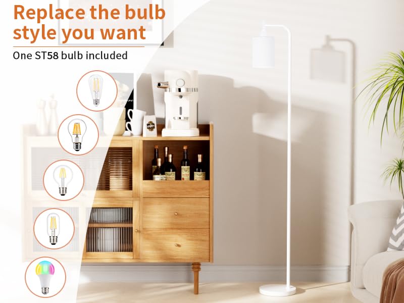 Ziisee Floor Lamps For Living Room - Industrial Standing Lamp With Glass Shade, Modern White Floor Lamp With Led Bulbs, Farmhous