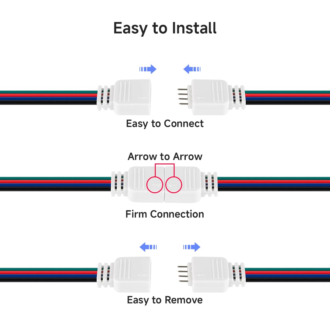 Btf-Lighting 10 Pairs 17Cm 4Pin Jst Sm 22Awg Wire Cable Male/Female Connector Plug For Fcob Cob Rgb Led Strip Light