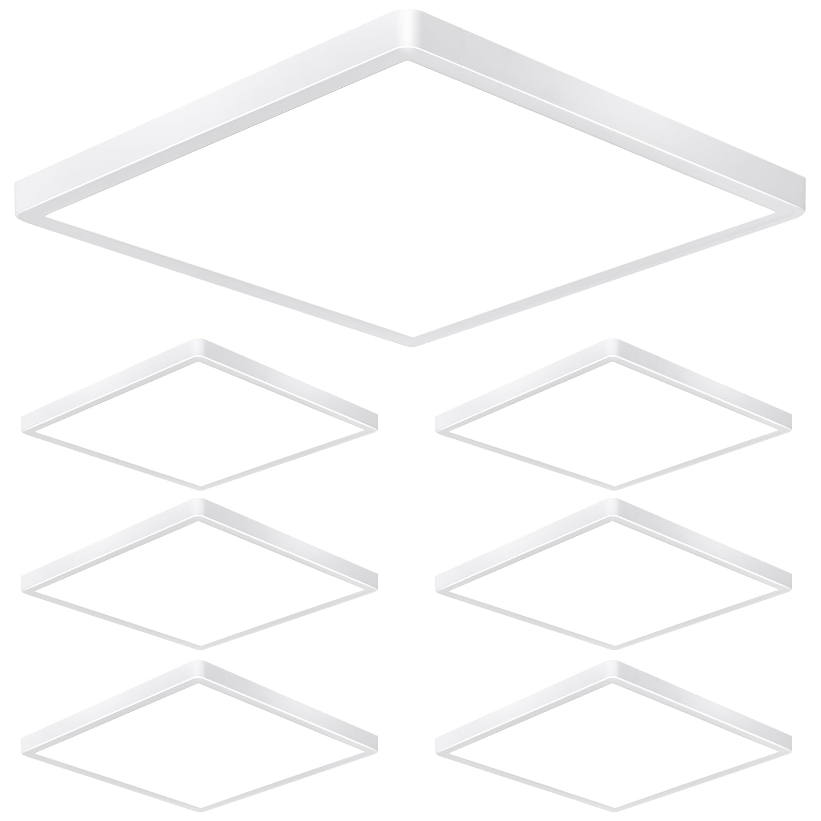 Rezant 12 Inch 24W Led Flush Mount Ceiling Light Fixtures, 3000K/4000K/6000K Adjustable Square Led Ceiling Light, 2800Lm Flat Panel Ceiling Light Fixture For Hallway, Kitchen, Bedroom (White-6 Pack)