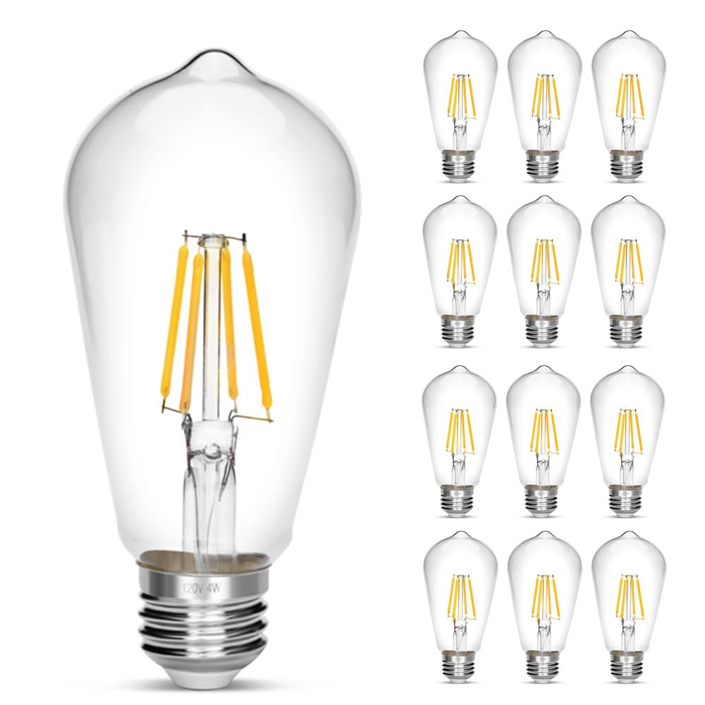 NOTOC Vintage Edison Bulb 4W Equivalent 40W Incandescent ST18 Antique LED Filament Bulbs Non Dimmable Daylight White 4000K E26 Led Bulb Pack of 12