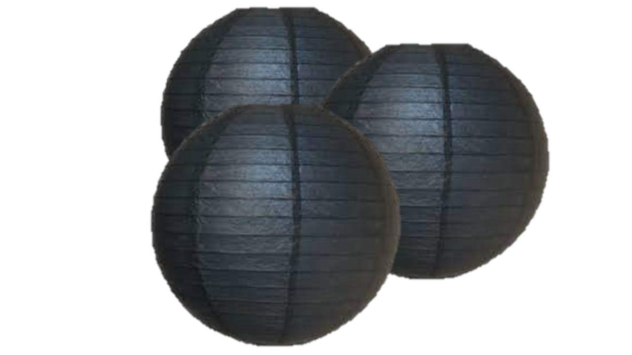 Pack of 3 Round Paper Lanterns Lamp Wedding Birthday Party Decoration (Black, 6''/15CM)