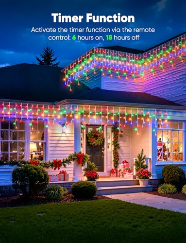 Icicle Lights Outdoor - 66 Ft 736 Led Icicle Christmas Lights With 138 Drops  8 Modes Icicle String Lights With Remote & Timer  Waterproof Fairy Lights For Roof Patio Tree House Decor  Multicolor