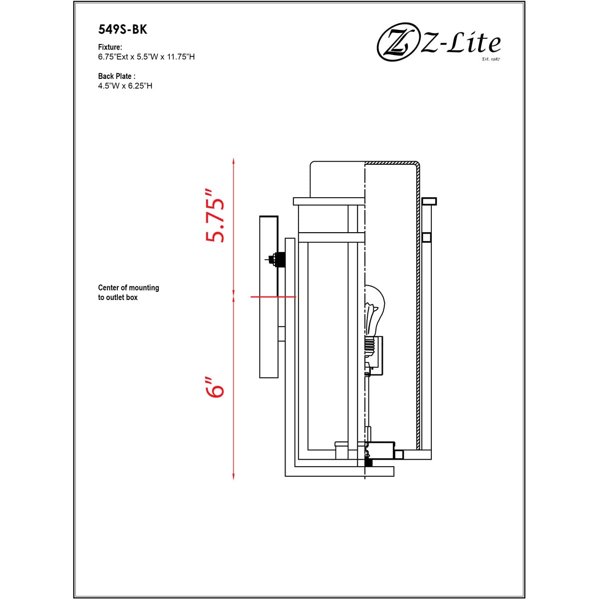 Z-Lite Outdoor Wall Light, Matte Opal Shade, Aluminum Frame, 11.75x7.00x5.50 in, Black, Model 549S-BK