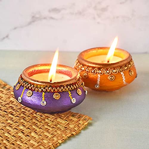 Kivya Matki Diya For Diwali Decoration Decorative Terracotta Diyas | Wax Candles For Puja And Festival Decor - Set Of 12