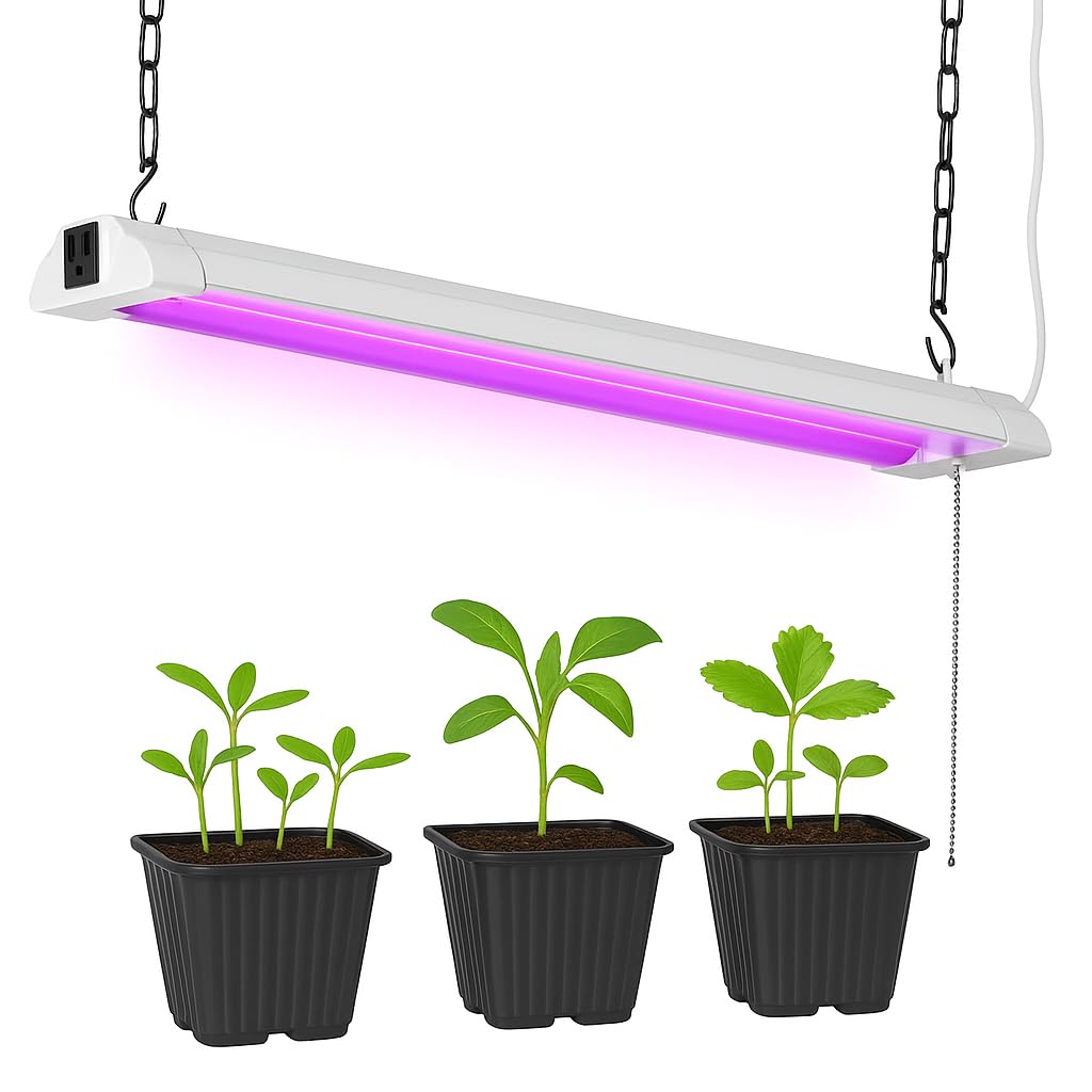 ENATECLITE 2FT LED Grow Lights for Indoor Plants, Full Spectrum 2100LM & Red Blue Light, Pull Chain Switch & Linkable for Indoor
