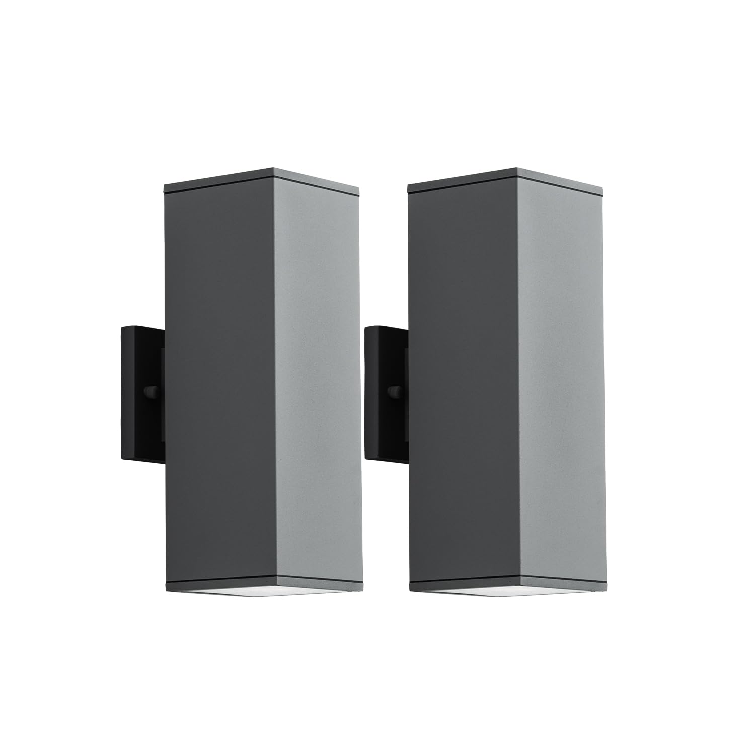 mirrea 14in Modern Outdoor Porch Light Sconce, 2-Pack, Aluminum, Waterproof, Matte Gray, Model BH004