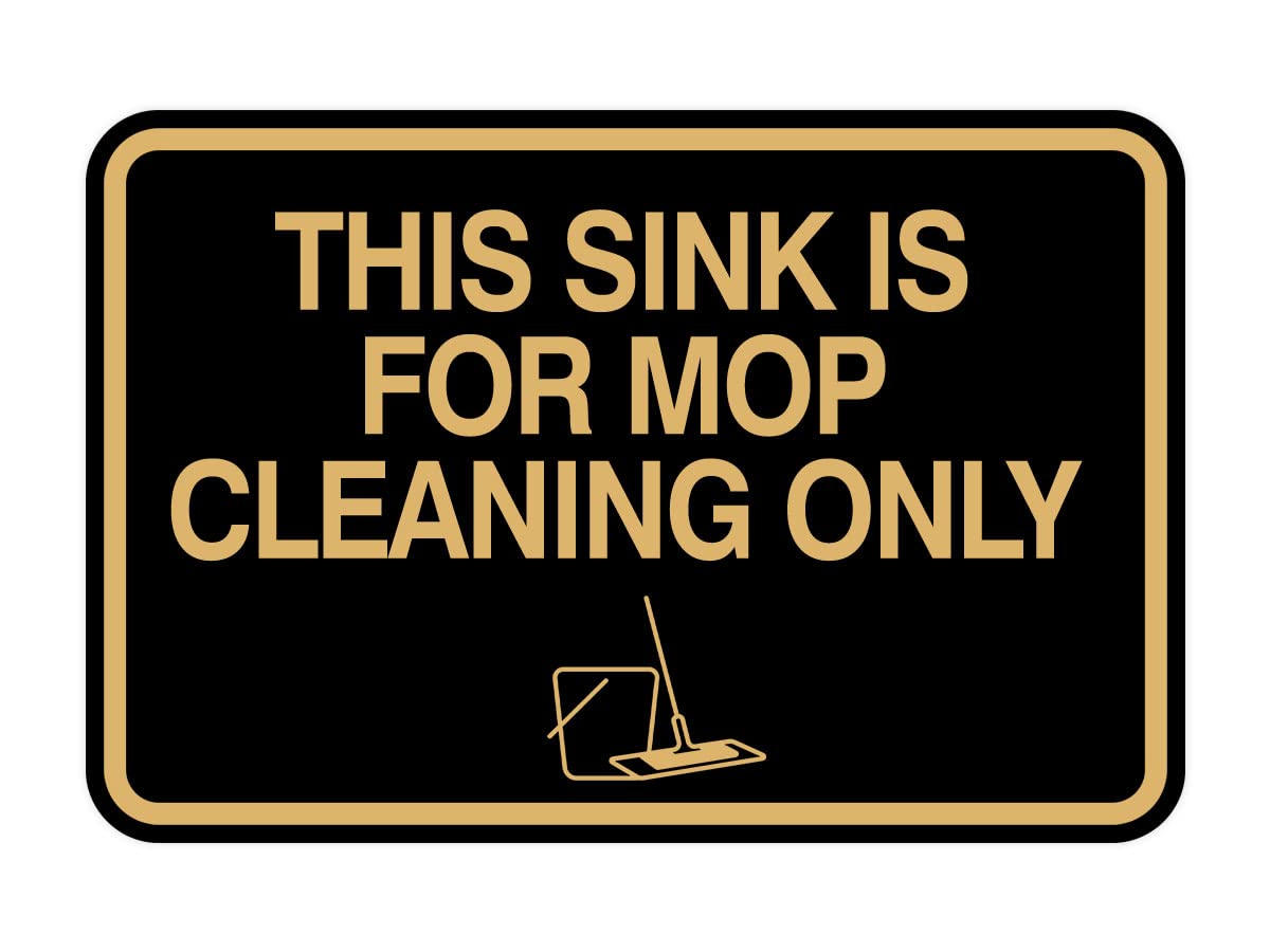 Signs ByLITA Classic Framed Mop Cleaning Sign - 4 x 6in Small, Black/Gold, Vinyl, Model CFTSSFMCN-BLKGLD-SM