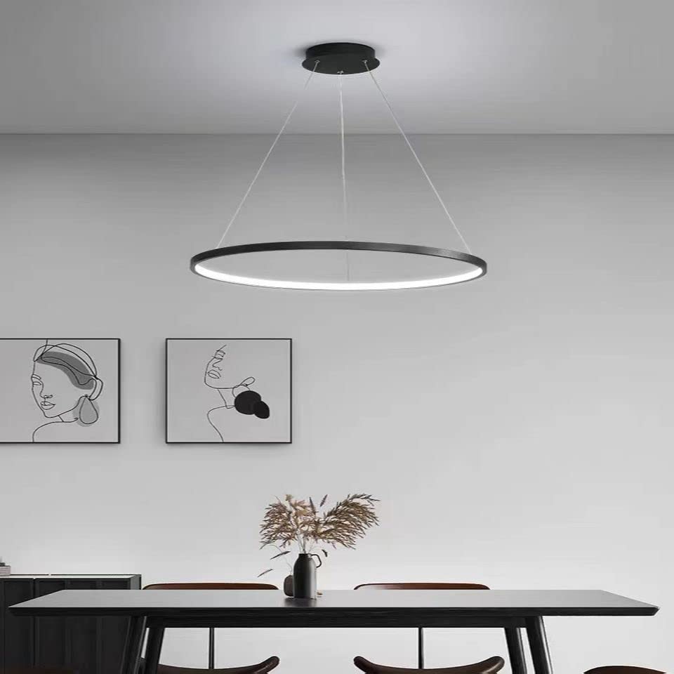 LightInTheBox Modern Pendant Light LED Ring Chandelier 23.6in  Black Dimmable Metal Acrylic for Living Room Dining Bedroom