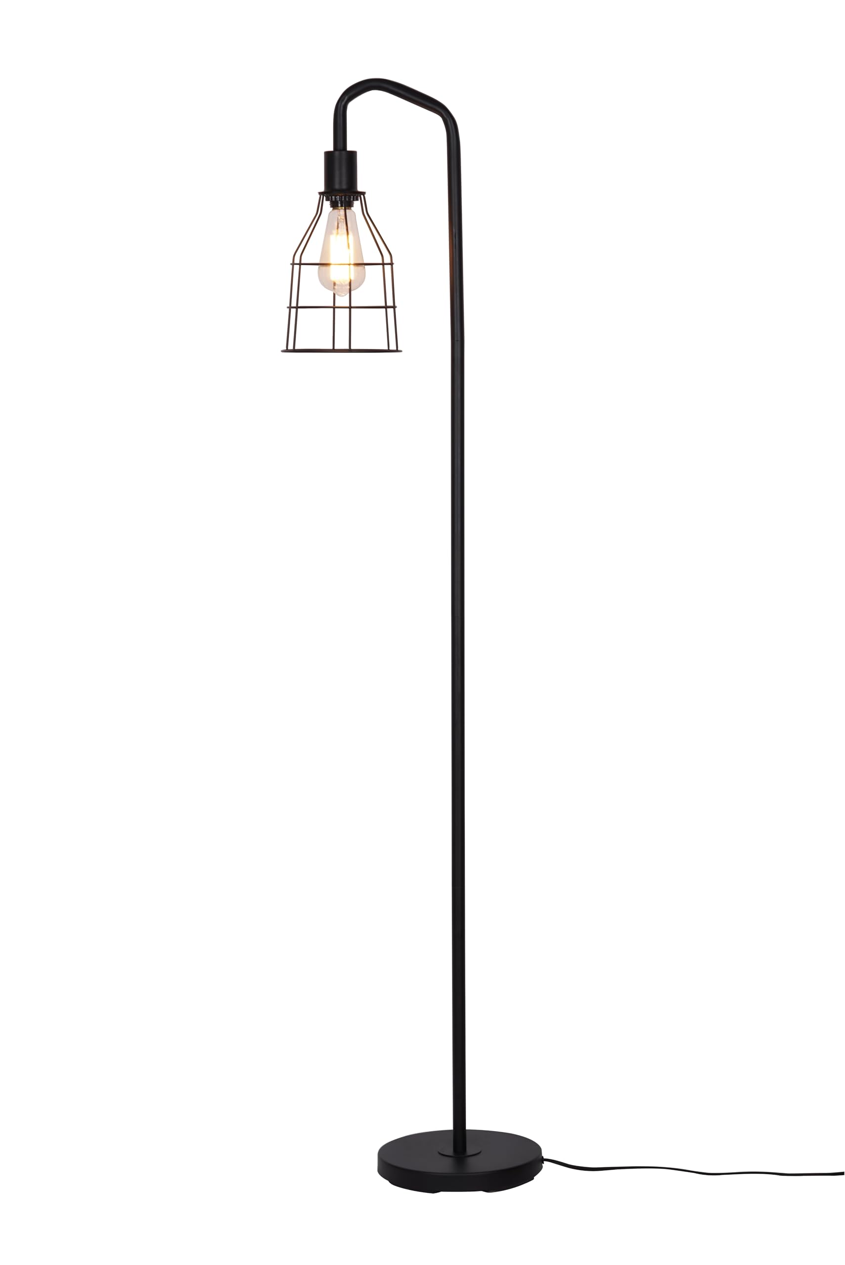 Catalina Lighting Modern Floor Lamp with Caged Shade, 60in, Black, Model 24289-000, Smart Home Compatible