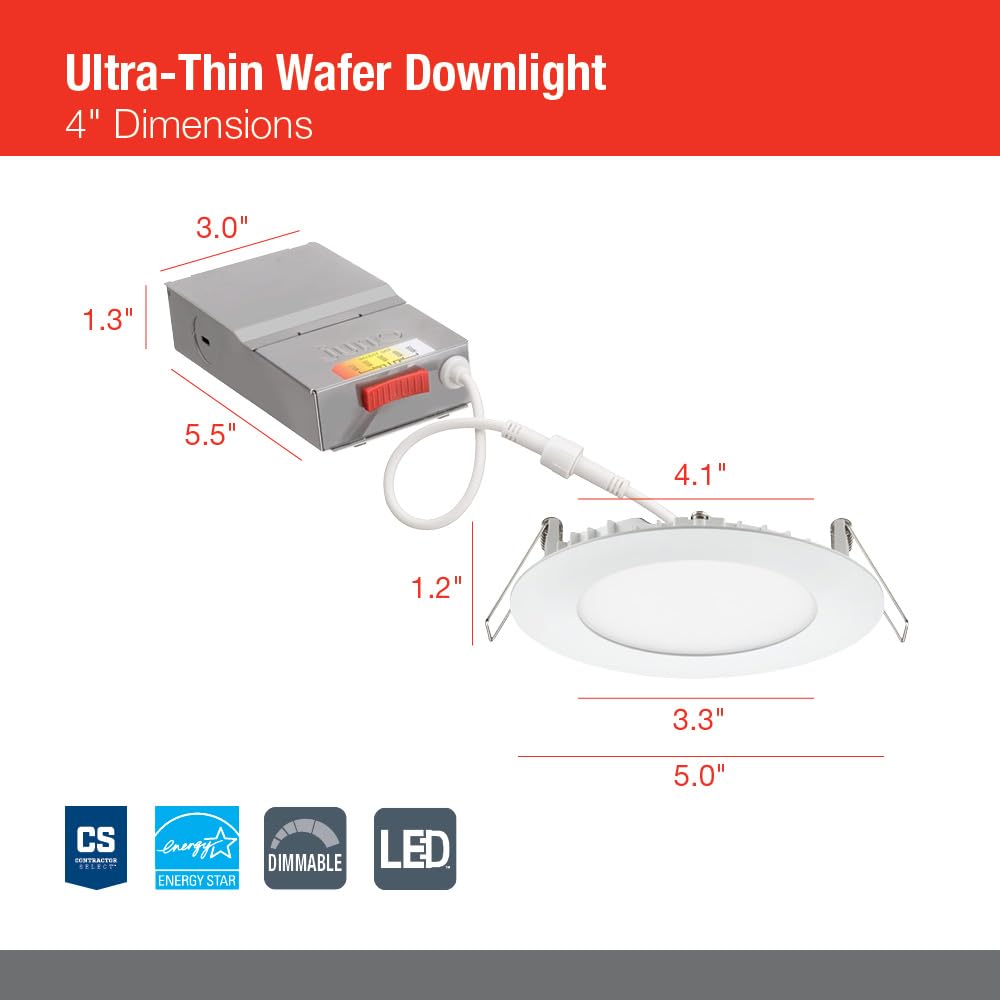 Juno 4-Inch LED Recessed Lights, 5-in-1 Switchable Color, Ultra-Thin Matte White Trim, 12-Pack, Model WF4 SWW5 90CRI