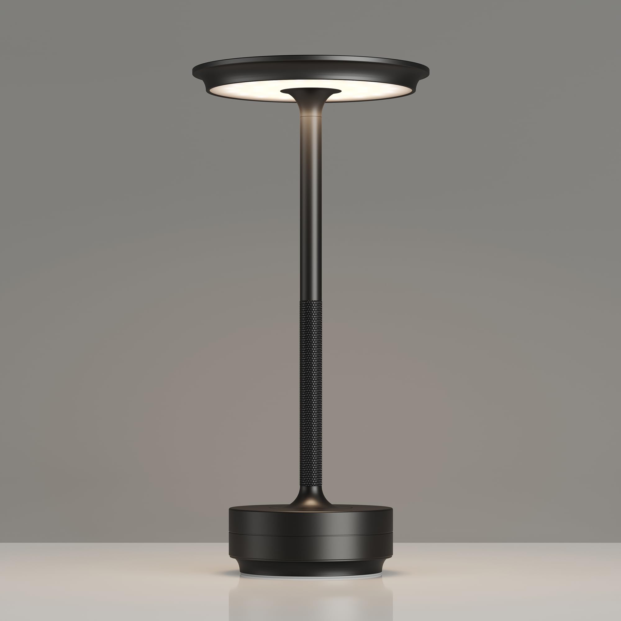 TBBGA Cordless Table Lamp, 5000mAh Rechargeable, 3 Color Dimming LED, Aluminum, Black, Model Q006