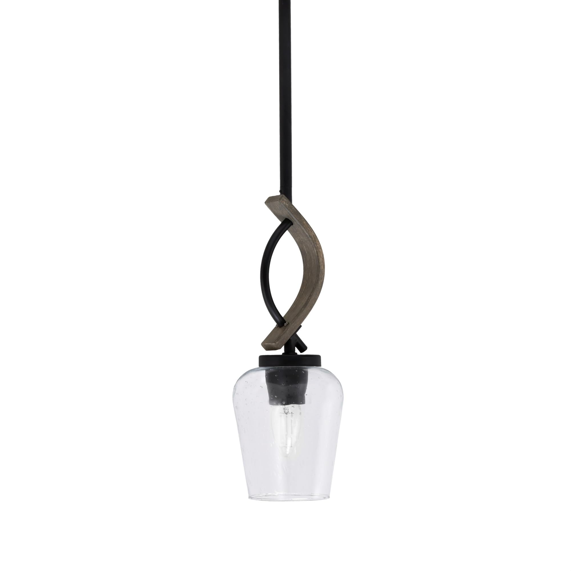 Toltec Lighting Monterey Stem Hung Mini Pendant, Matte Black & Distressed Wood-Look Metal, 5in Clear Bubble Glass