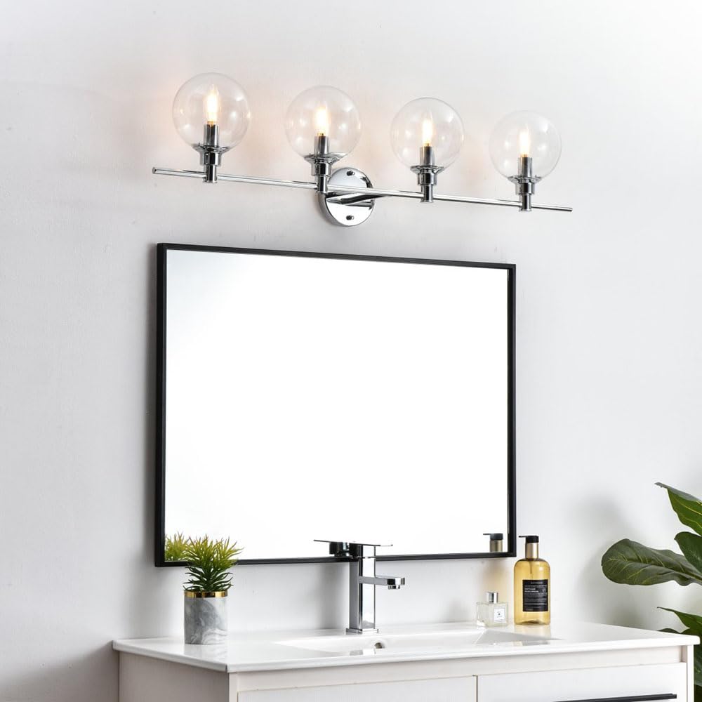 Living District Jaelynn 4-Light Iron & Glass Bath Sconce in Black/Clear
