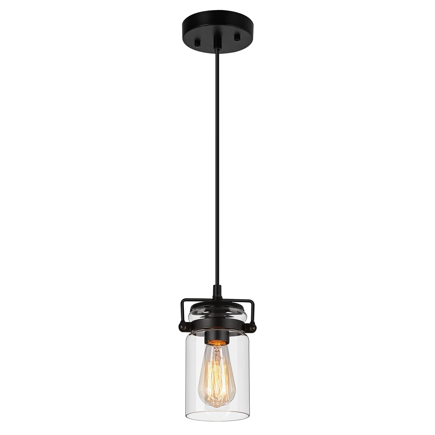 Industrial Pendant Lighting for Kithen Island, 1 Light Mini Hanging Pandent Light Fixture with Clear Glass Shade Adjustable Farm