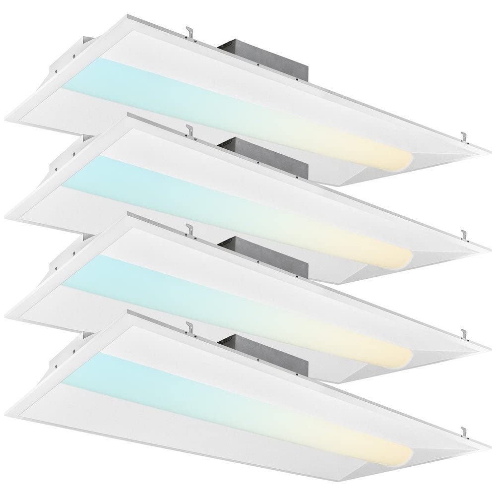 2X4 Ft Center Basket Led Troffer Panel Light, 40/50/60W, 3 Color Options 3000K | 4000K | 5000K, Dimmable Drop Ceiling Lights, 5000/6250/7500 Lumens, Damp Rated, 120-277V, Dlc Premium (4 Pack)
