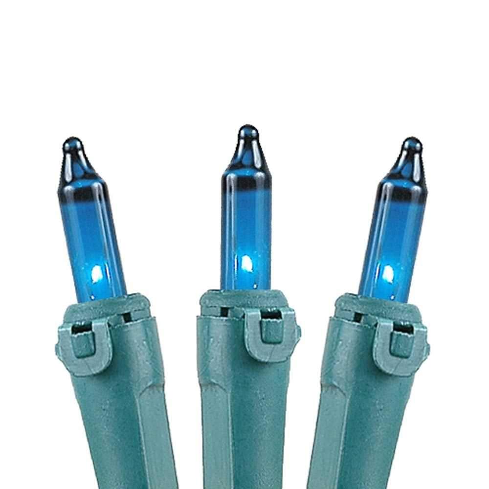 Novelty Lights 100 Light Teal Mini String Light Set, Green Wire, 50 Long, Indoor/Outdoor, Model MRD-25B-4