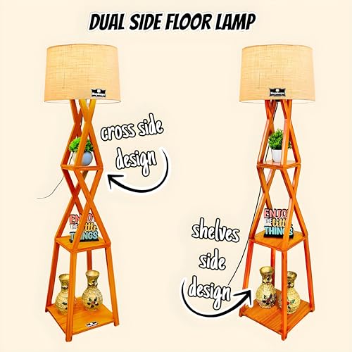 Hopdezyo Khadi Shade, Corner Design Wooden Floor Lamp for Living Room, Bedroom, Office & Home Decoration