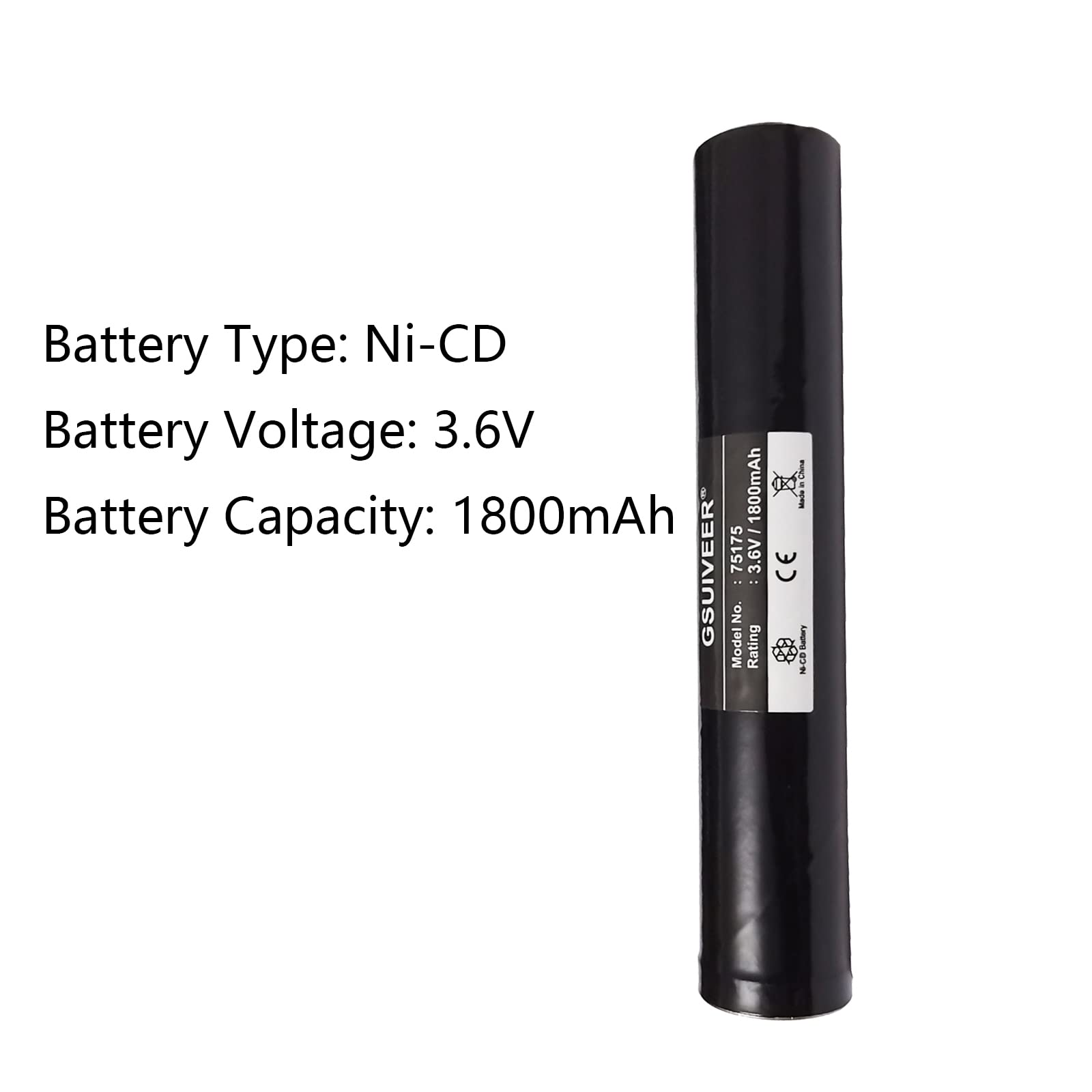 GSUIVEER Rechargeable Ni-CD Battery 3.6V 1800mAh for Streamlight Stinger, PolyStinger, Pelican M9 - 1 Pack