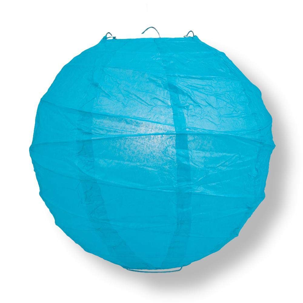 Quasimoon 20 Inch Turquoise Round Paper Lantern, Crisscross Ribbing, Hanging Decoration, Paper Material