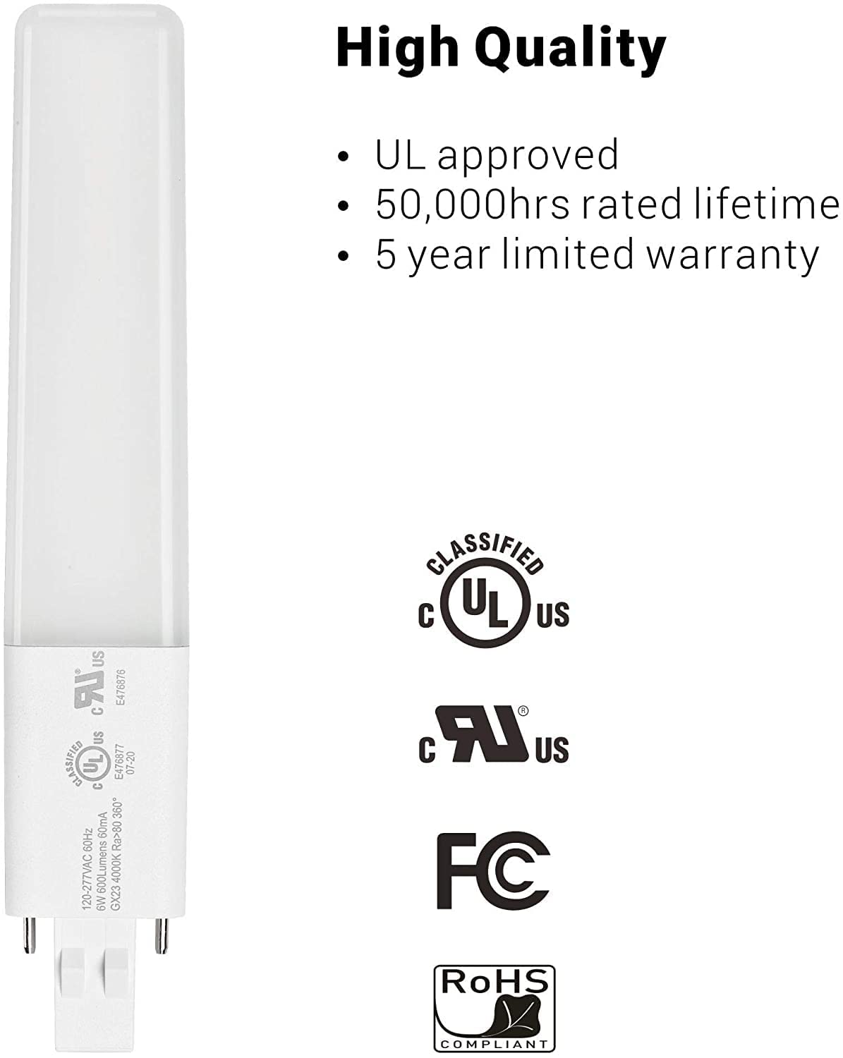 Legental 10-Pack 6W GX23 Slim LED Light Bulbs - Plug-and-Play Replacement for 13W CFL, 2-Pin PL Horizontal Recessed Lamp, 360 Be