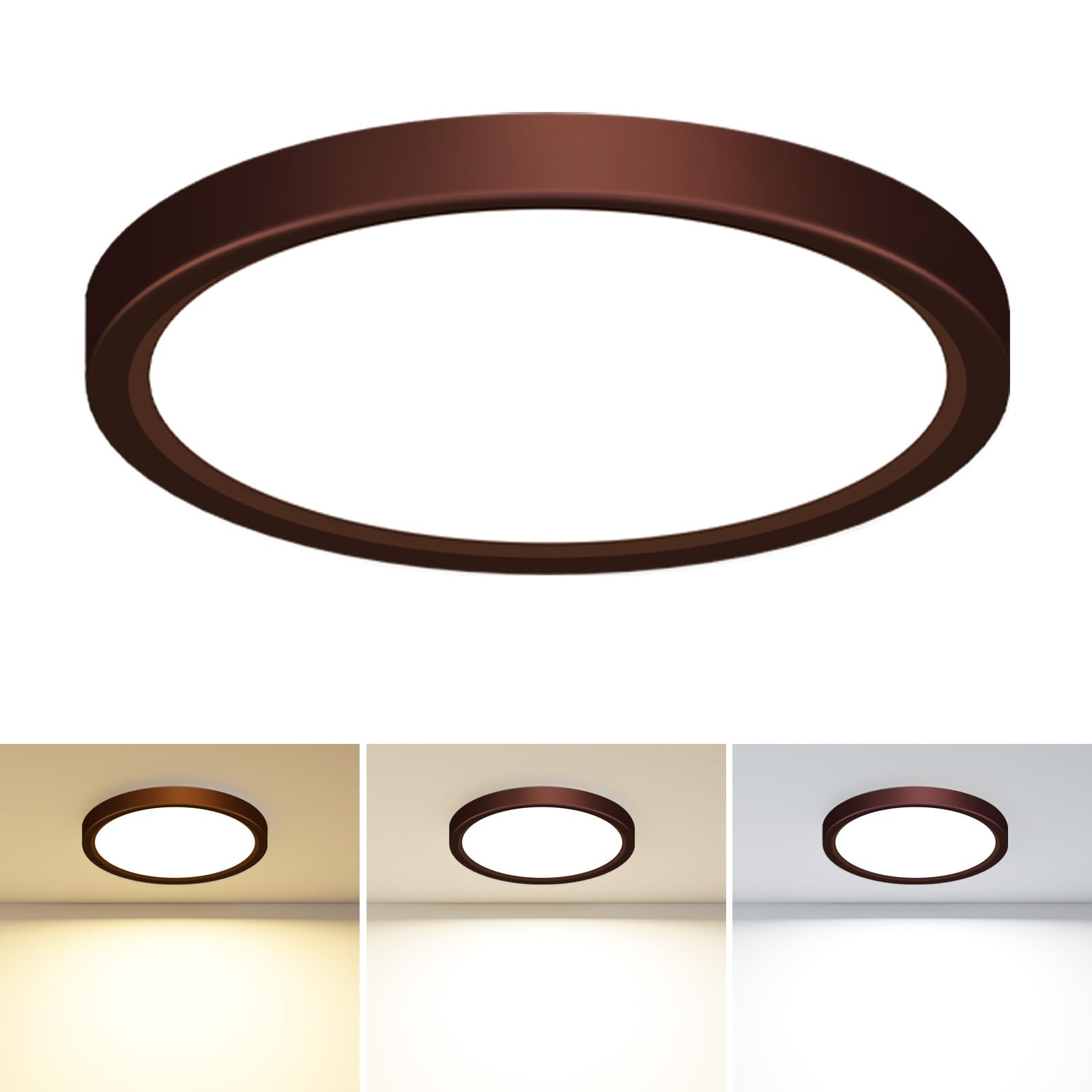 slochi LED Flush Mount Ceiling Light Fixture, 15W 1500Lm, 7.5 Inch, Oil-Rubbed Bronze, 3000K-4000K-6500