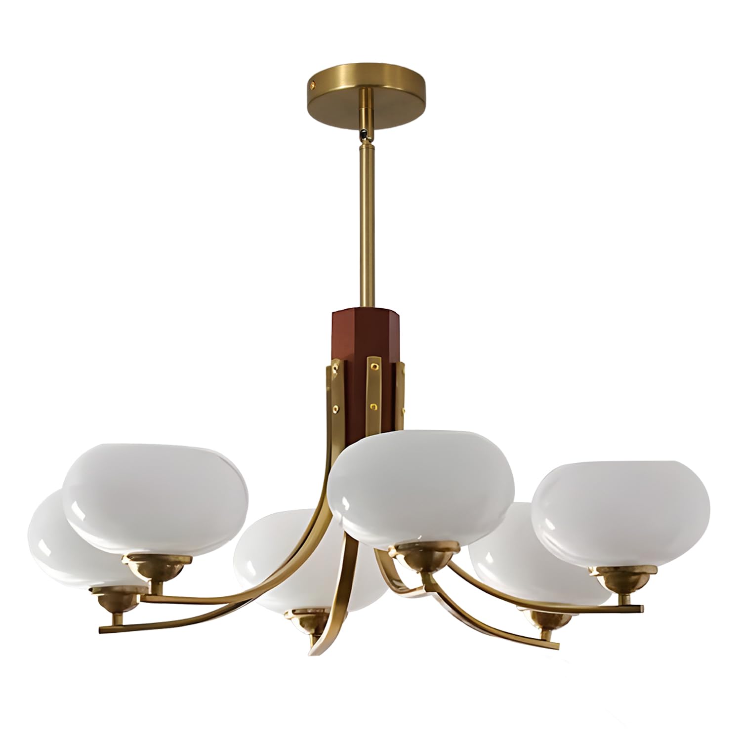 BOKT Modern Dome Chandelier Large Sputnik Chandelier for Dining Room Milk White Glass Globe Chandelier 6-Light Adjustable Chande