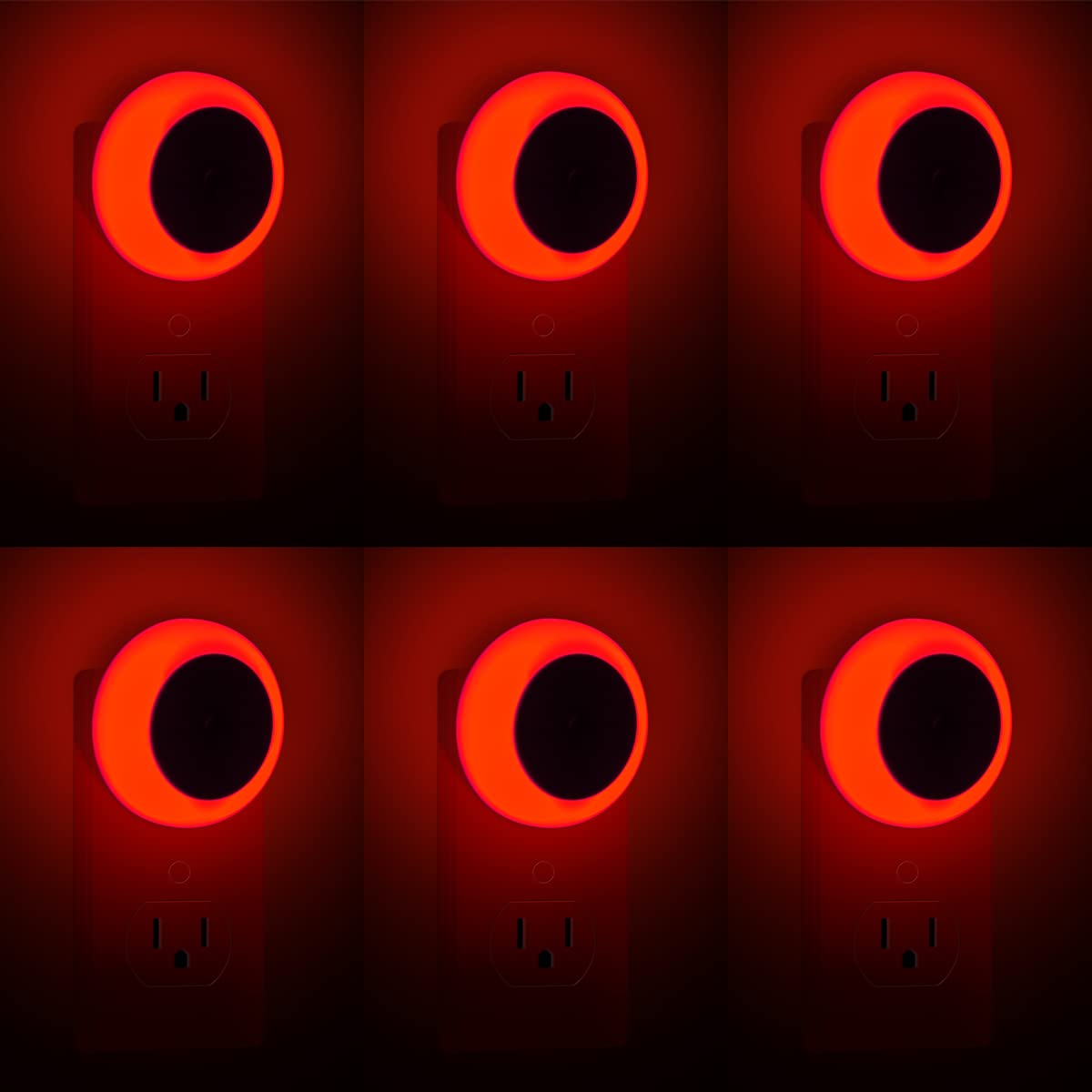 KINUR 6 Pack Red LED Plug into Wall with Dusk to Dawn sensors Plug in Night Lights for Kids Room, Bedroom, Bathroom, Baby Nurser
