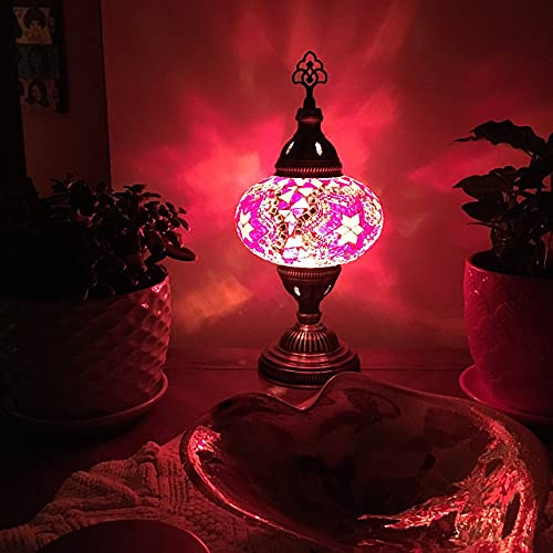 Mozaist Turkish Mosaic Table Lamp - Antique Moroccan Decorative Glass Bohemian Vintage Shade, Small Desk Tiffany Bedside Stained