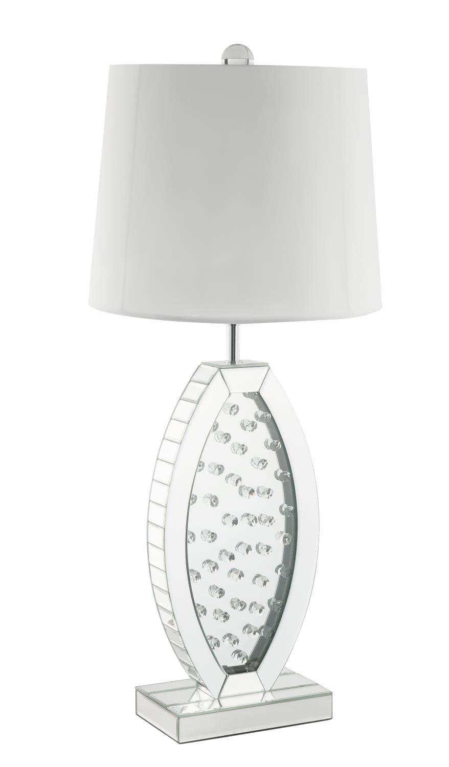 Acme Nysa Drum Shape Table Lamp in White Fabric and Mirrored