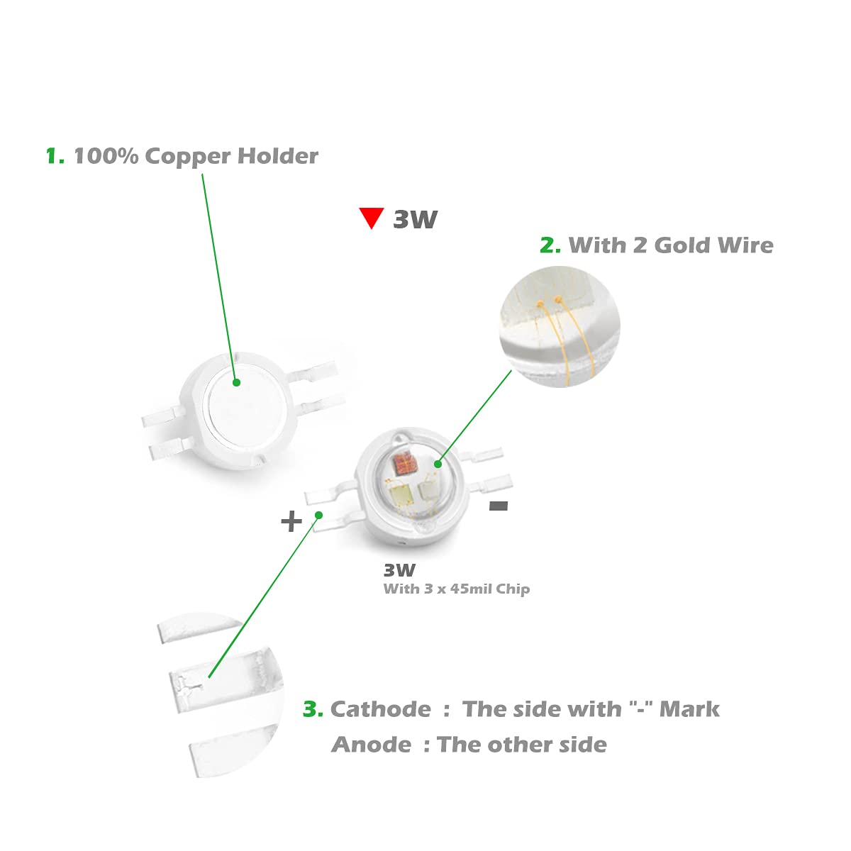 Chanzon 10Pcs High Power Led Chip 3W Rgb 4 Pin Common Anode (300Ma - 350Ma For Each Color 3 Watt) Multicolor Super Bright Intens