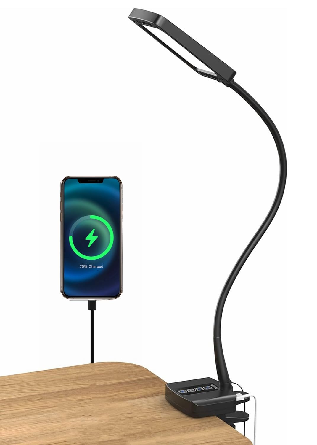 TROND Desk Lamp with Versatility Clamp, 1000LM Clip on Light, 5 Color Modes 5 Brightness Levels, Gooseneck Touch Control with US