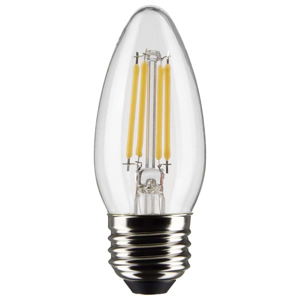 Satco S21285 4W LED Filament B11 Candle Light Bulbs, 3000K Soft White, 350 Lumen, E26 Medium Base, Clear Finish, Dimmable, Wet L