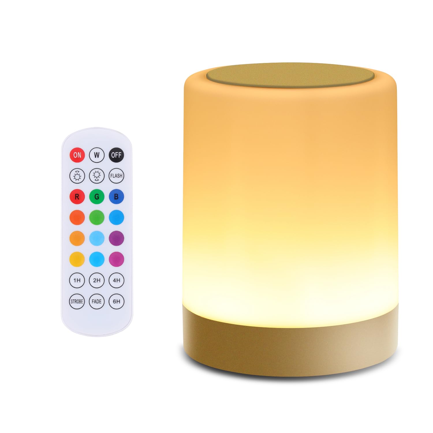 OORUN Touch Bedside Table Lamp, RGB Color Changing, Remote Control, Dimmable, 3.74inD x 3.74inW x 4.8inH, Gold, Model