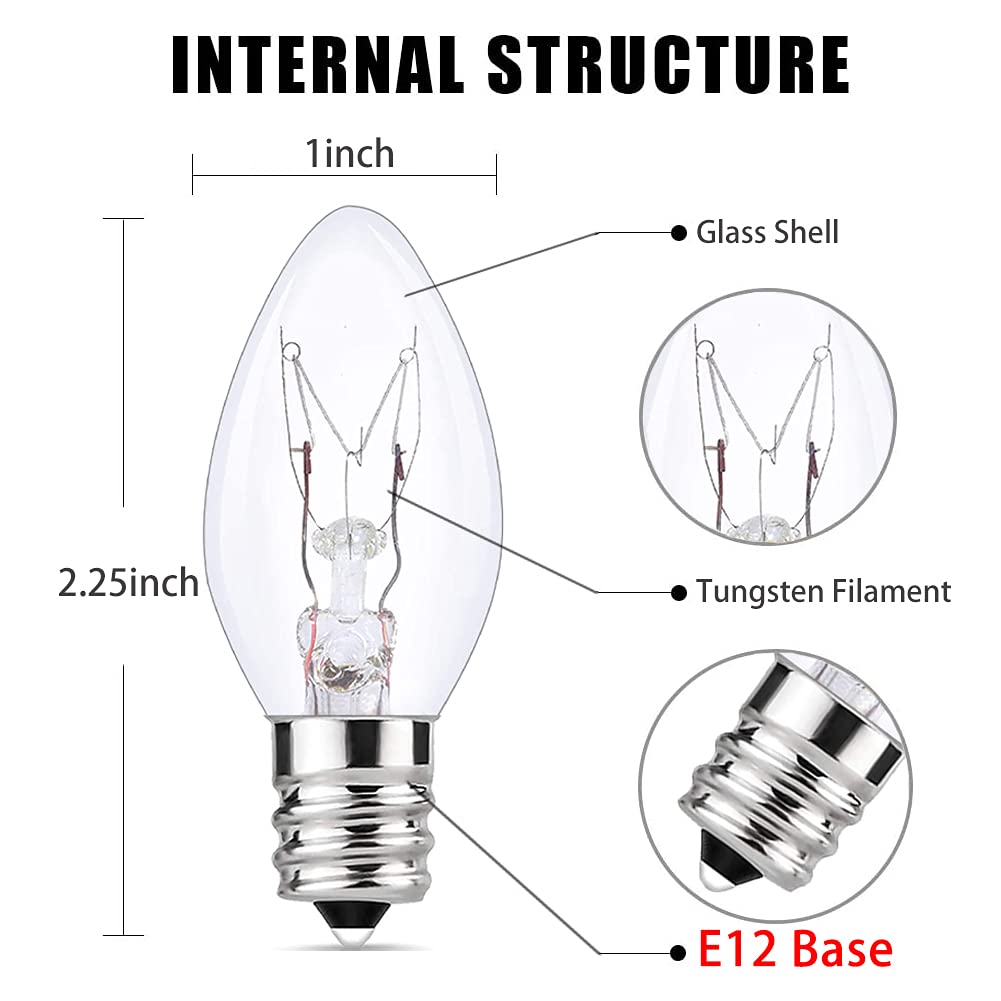 Doratale 25 Pack C7 Clear Replacement Bulbs, C7 Outdoor Christmas String Light Bulbs, 5 W Night Light Bulbs Incandescent Bulbs F