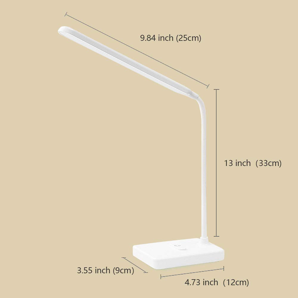 MAYTHANK Cordless Desk Lamp Rechargeable Battery 2200m, Touch 3 LED Modes, Gooseneck, ABS White, Model MTDL01-W, 17.7in