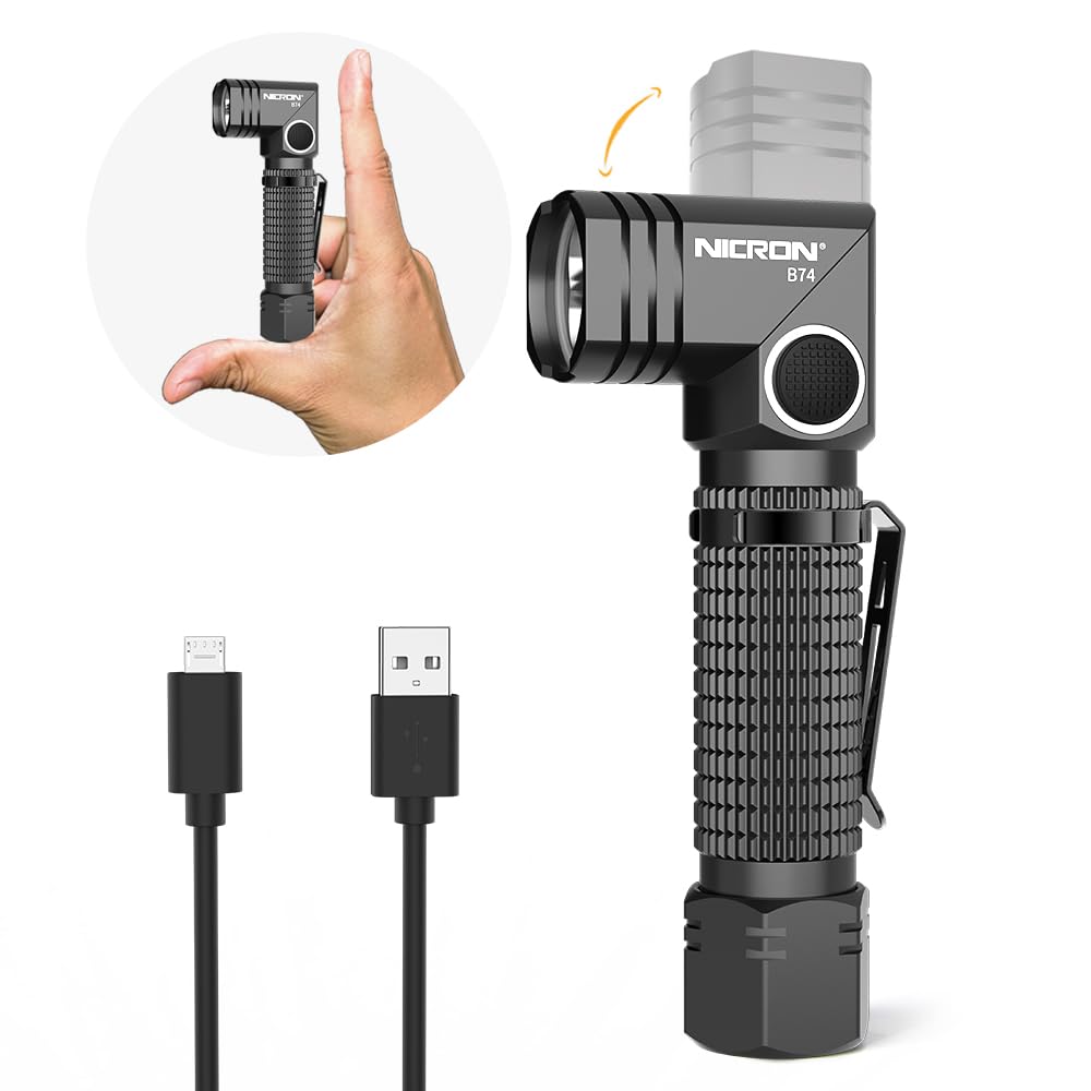 NICRON B74 Flashlight, 700 Lumens, 90 Degree Rechargeable, IP65 Waterproof, 5 Modes, LED Small Type for Camping and Outdoor Use