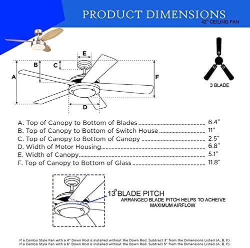 Ciata Bedroom Ceiling Fan With Light, 42 Inch Alloy Indoor Ceiling Fan In Brushed Nickel Finish With Led Light Fixture In Opal Frosted Glass – 2 Pack