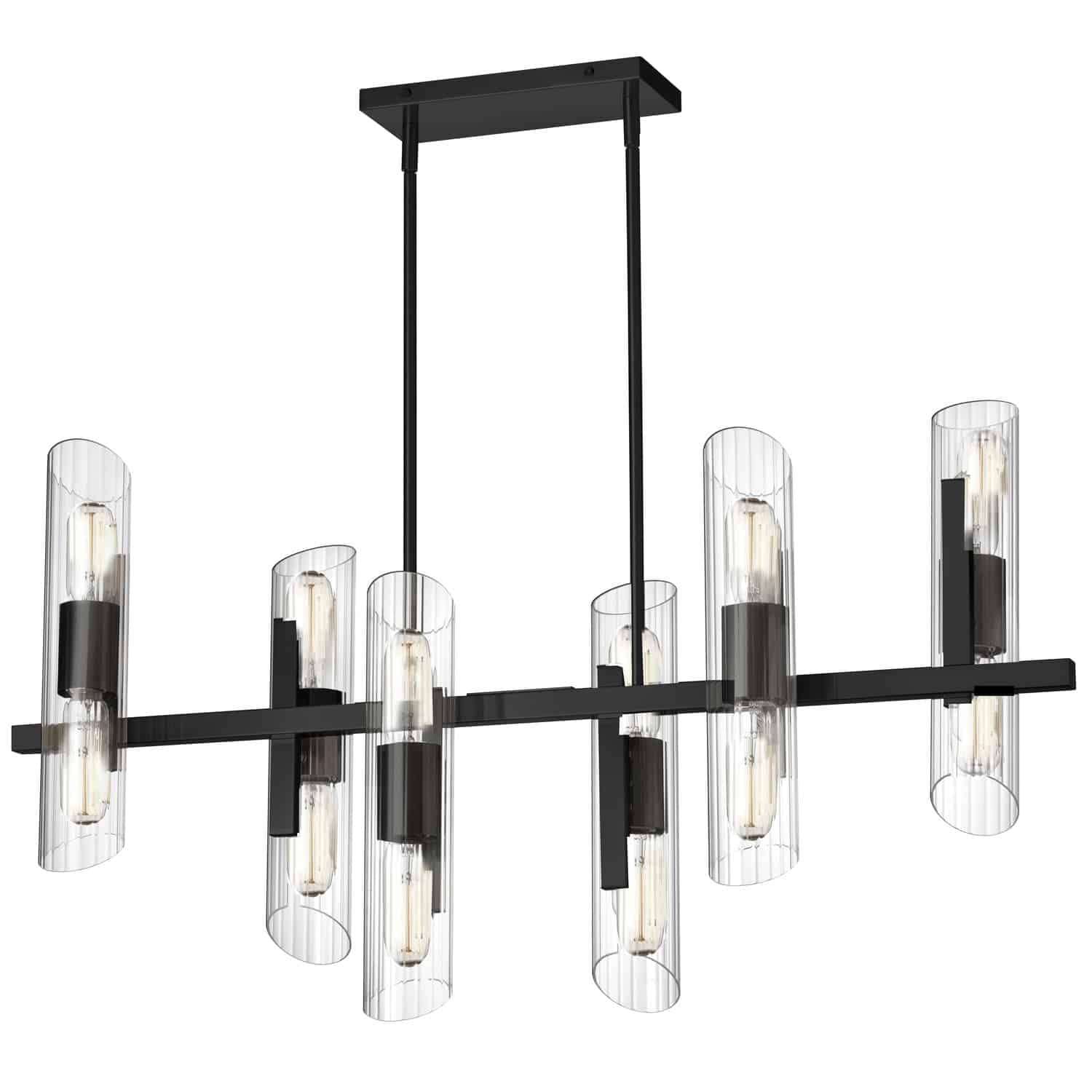 12LT Horiz Chandelier, MB, Clear Fluted Glass