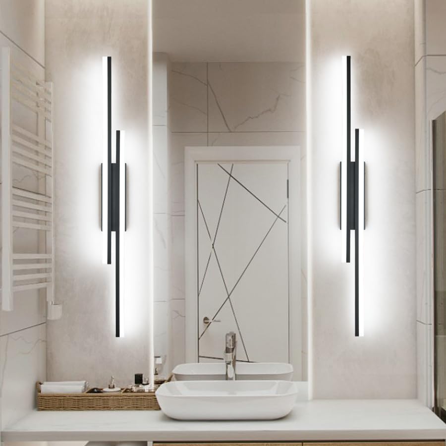 PRESDE 48" Black Metal Bathroom Vanity Light Fixture - Modern LED Over Mirror Lighting (Cold White 6000K) Model 6660-1220mm-BK-ND
