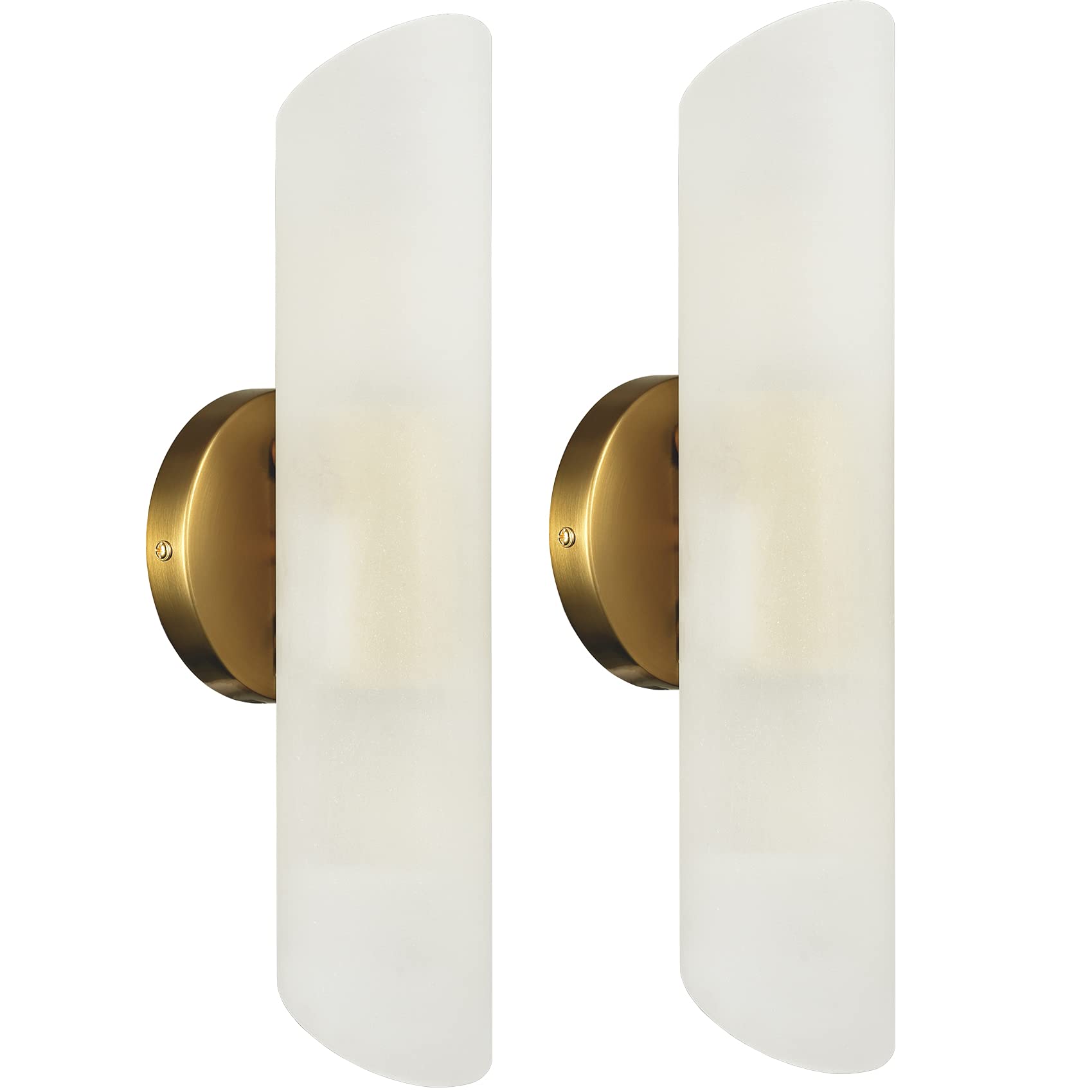 Daycent Modern Gold Cylinder Wall Sconces Set Of Two Frosted Glass Wall Light Fixture 2-Light Cylinder Bathroom Vanity Lights Br