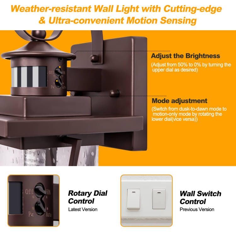 Frelii Large Outdoor Motion Sensor Lights - Oil Rubbed Bronze, Dusk to Dawn, Waterproof Wall Sconce for House & Garage