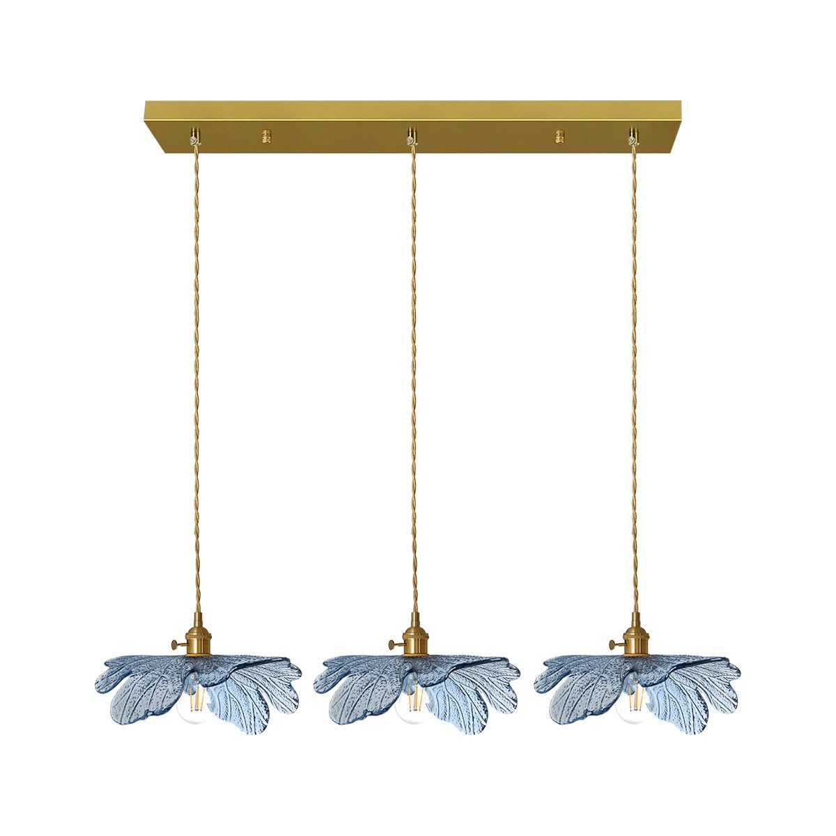 Auwieou 3 Light Pendant Lighting Blue Glass Pendant Light Brushed Brass Pendant Light Fixtures Vintage Farmhouse Chandelier 1-Li